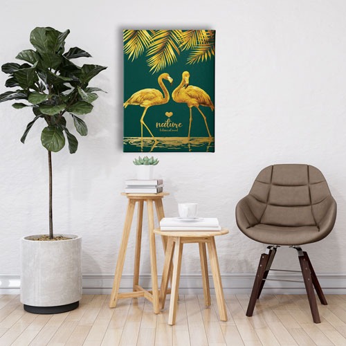 Golden Flamingo Canvas Tablo